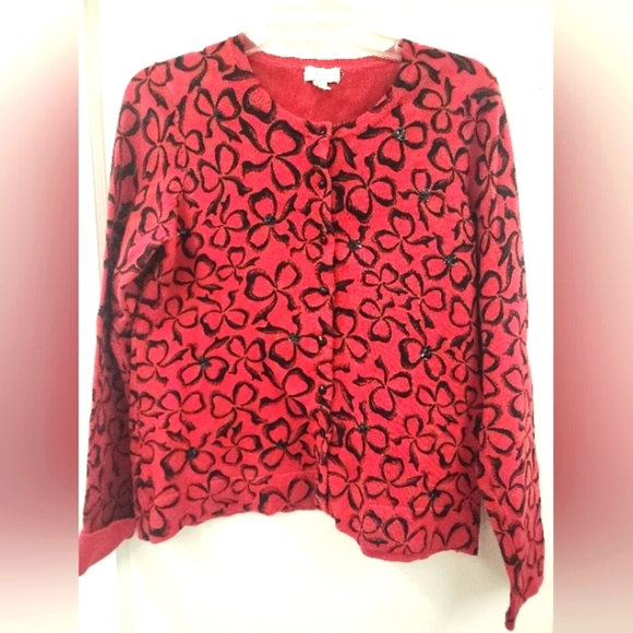 Charter CLUB Red and Black Bow Print Sweater. Size XL EUC - Picture 1 of 7